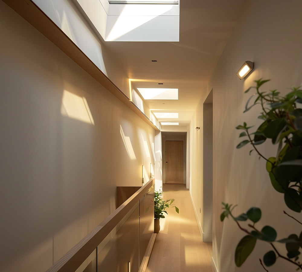 tubular skylights in hallway