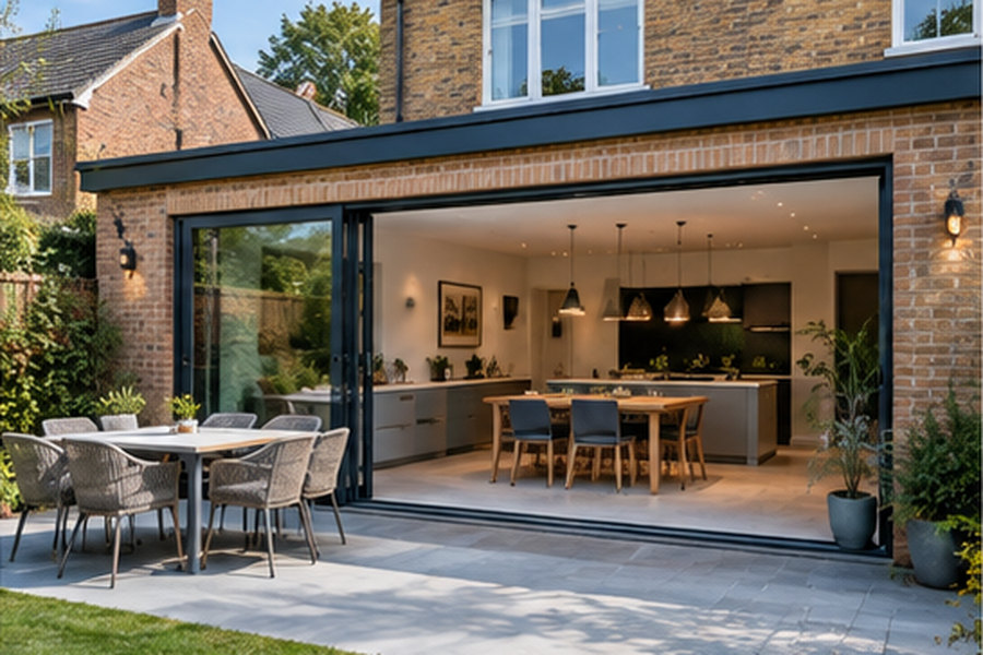 Rear extension opening onto a garden terrace