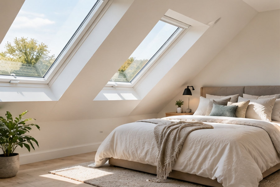 Loft bedroom with rooflights